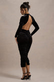 Joanna Black Velvet High-Neck Backless Midi Dress