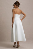 Wintour White Satin Sweetheart Midi Dress