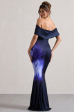 Alaia Navy Floral Print Bardot Maxi Dress