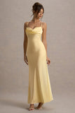 Eimear Lemon Satin Draped Sweetheart Maxi Dress