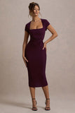Lorenzie Plum Square-Neck Short-Sleeve Twist Midi Dress