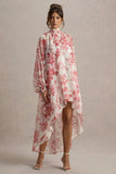 Delphia Pink Porcelain Print High-Neck Maxi Dress With High-Low Hem