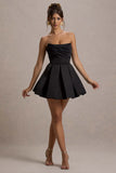 Saira Black Satin Strapless Skater Mini Dress