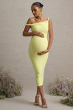 Salome Lemon Twisted Asymmetric Maternity Midi Dress