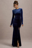 Rayla Navy Velvet Maxi Dress With Split