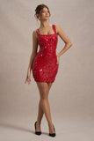 Vegas Red Sequin Square-Neck Mini Dress