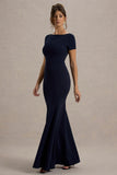 Rian Navy Short-Sleeve Maxi Dress