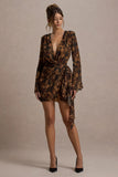 Alinta Leopard Print Long-Sleeve Wrap Mini Dress