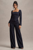 New York Navy Pinstripe Tailored Wide-Leg Trousers