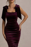 Tarna Port Velvet Midi Dress With Bow Straps