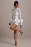 Antheia White Lace Long-Sleeve Peplum Mini Dress