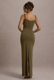 Twist Of Fate Khaki Green Twist-Neck Maxi Dress