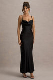 Eimear Black Satin Draped Sweetheart Maxi Dress