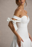 Ethel White & Cream Bardot Maxi Dress With Volume Skirt