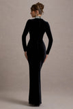 Love Lost Black Velvet Embellished Twist Maxi Dress
