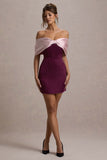Linley Burgundy & Pink Satin Bow Bardot Mini Dress
