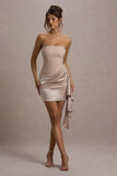 Sweet Talk Nude Satin Bandeau Mini Dress With Drape Skirt