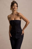 Elliana Black Strapless Button Front Tailored Top