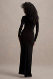 Victoria Black Long-Sleeve Maxi Dress With Wrap Skirt