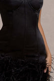 Vampira Black Satin Corset Feather Mini Dress