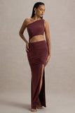 Sena Burgundy Asymmetric Maxi Dress With Cut Out Details