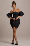 Ramone Black Bardot Mini Dress With Tulip Hem
