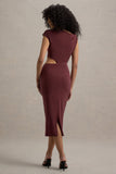 Calliope Burgundy Cut-Out Gathered Midi Dress
