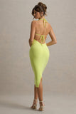 Anaisa Lime Green Plunge Halter-Neck Midi Dress