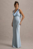 Alesso Powder Blue Satin Cowl-Neck Maxi Dress