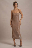 Lilabelle Rose Gold Plisse Sequin Bandeau Midi Dress