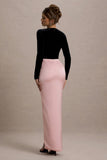 Love Spell Black Velvet Plunge-Neck Maxi Dress With Pink Satin Skirt