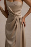 Cairo Champagne Satin Strapless Draped Maxi Dress