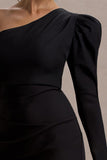 Virginia Black One-Shoulder Puff-Sleeve Mini Dress