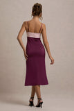 Andretti Burgundy & Pink Satin Strappy Midi Dress