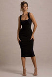 Shantelle Black Bodycon Square-Neck Midi Dress