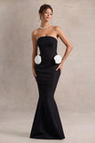 Best Of The Best Black Strapless Fishtail Maxi Dress With Corsages