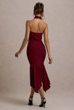 Prianyka Berry High-Neck Draped Midi Dress