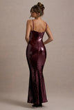 Crystalline Berry Sequin Strappy Maxi Dress