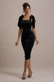 Tarna Black Velvet Midi Dress With Bow Straps