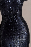 Ensley Navy Sequin Sweetheart Long-Sleeve Maxi Dress