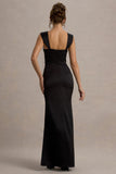 Admire Black Satin Corset Wrap Maxi Dress