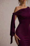 Ilythia Plum Asymmetric Mini Dress With Tie Sleeve