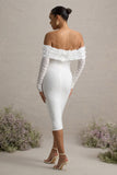 Adita White Mesh Floral Bardot Maternity Midi Dress