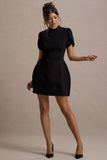Carabella Black High-Neck Short-Sleeve Mini Dress