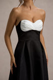 Wintour Black Satin Sweetheart Midi Dress