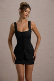 Maci Black Tailored Square-Neck Mini Dress