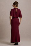 Allison Berry High-Neck Maxi Dress With Cape