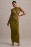 Asia Green Sheer Short-Sleeve Draped Maxi Dress