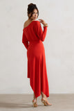 Lori Orange Asymmetric Long-Sleeve Maxi Dress