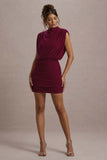 Nymeria Port High-Neck Draped Bodycon Mini Dress